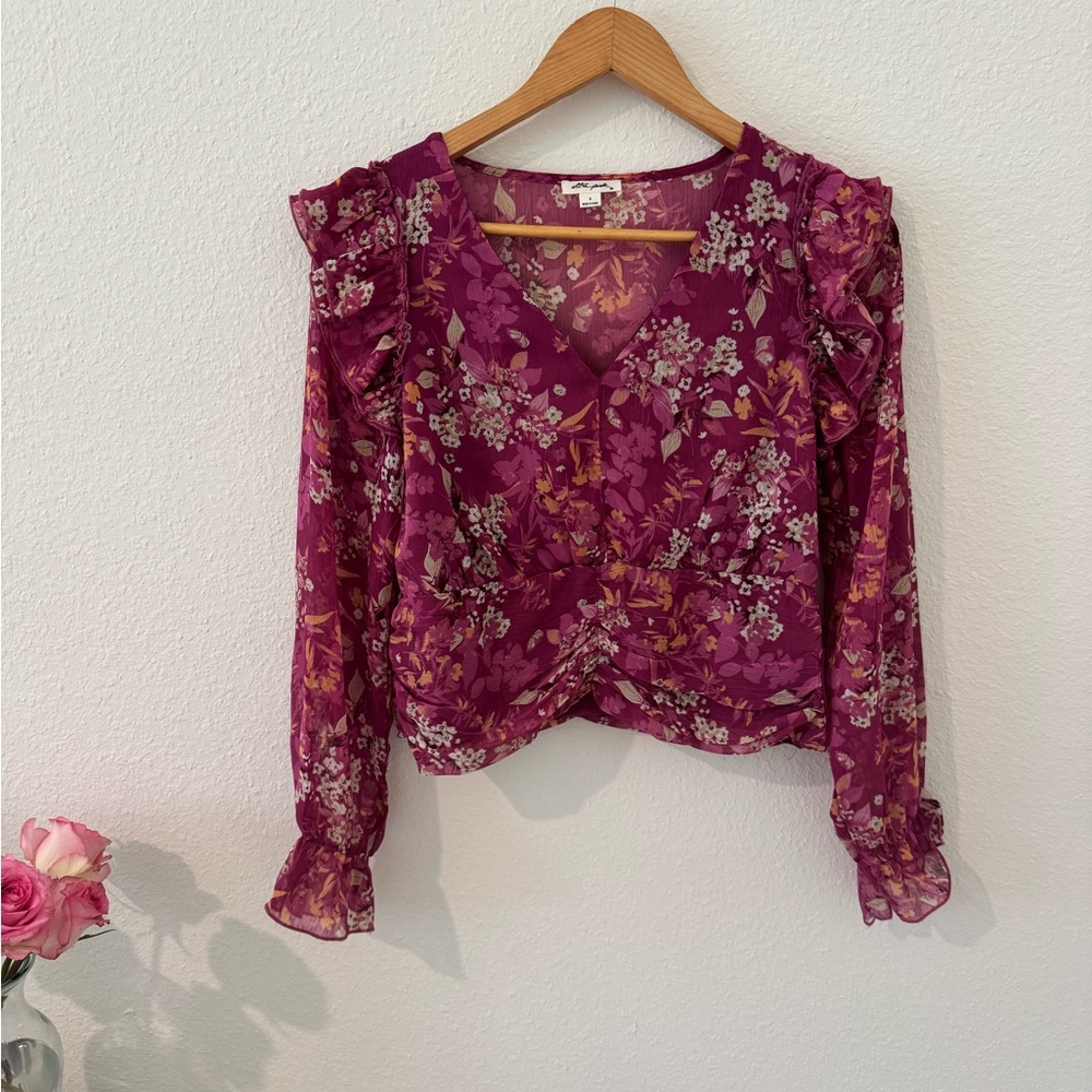 Ultra Pink Floral Ruffle Sleeve Blouse